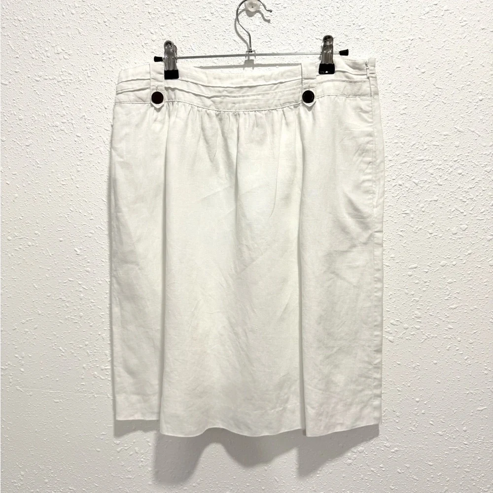 Tory Burch 100% LINEN off white‎ high-Waist Button-Detail Midi Skirt 10